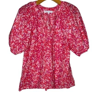 NWOT Revolve House of Harlow 1960 Martine Pink Pribt Puff Sleeve Peasant Top XS - Picture 1 of 9