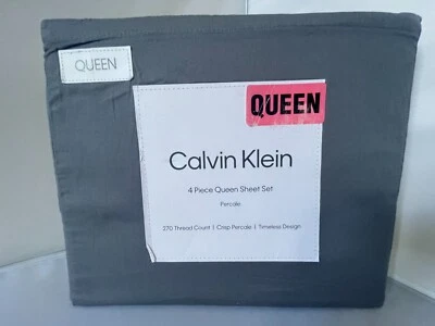 Juego de sábanas CALVIN KLEIN Queen 270 TC diseño atemporal percal nítido 100 % algodón nuevo con etiquetas Foto 1 de 3