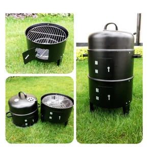 3-IN-1 PORTABLE CHARCOAL SMOKER BBQ Roasting Grill For Backyard/Camping - Picture 1 of 8