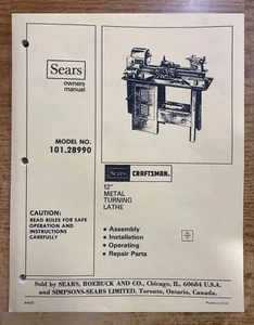 12" Metal Turning Lathe Instruction Manual Craftsman 101.28990 - Picture 1 of 8