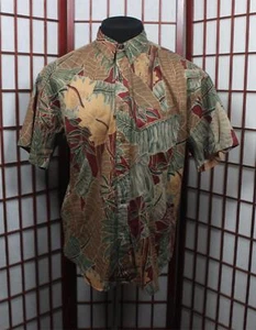 Vtg Chaps Ralph Lauren Shirt Size Large Brown Tropical Botanical Short Sleeve - Picture 1 of 6