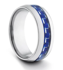 TungstenMasters 8 mm/6 mm Wolfram Herren/Damen Kohlefaser blau Ehering Ring - Bild 1 von 4