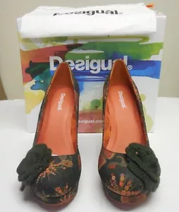 Desigual Authentic Women's Canvas Floral Pumps Aguila Wedge Shoes 27ps409-4029 - Picture 1 of 5