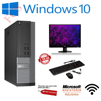 FULL DELL Core i5 or Corei3 DESKTOP TOWER PC&LCD WIN10 &16GB 3TB OR 240GB SSD - Image 1 of 4