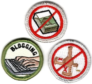 Spoof Merit Badges - Three (3) Badges 1 1/2" "No Drink/No Smoke/Blog" - Bild 1 von 4
