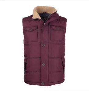 Pacific Trail Vest Men's Medium Maroon Puffer Jacket Faux Sherpa Collar - Picture 1 of 20