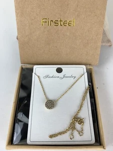 Collana con ciondolo cristallo acciaio inox tono oro abete catena 18" gioielli - Foto 1 di 3