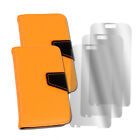 2 Wallet Case Cover+screen Protector Folding Pu Leather Orange Galaxy S Iv I9500