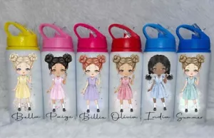 Girls Kids Personalised Summer Dress Metal Water Bottle Back to School Gift - Picture 1 of 10