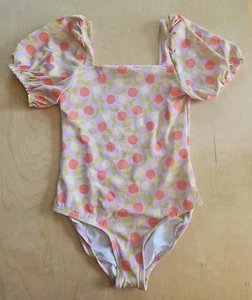 NWT HANNA ANDERSSON PUFF SLEEVE O/P SWIMSUIT CITRUS SUNSHINE TEA ROSE 150 12 $48 - Picture 1 of 8