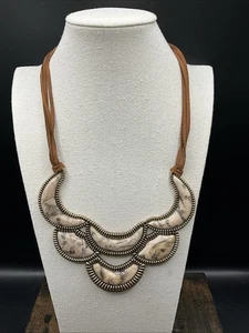 Barse Embroidery Necklace - Feldspar Jasper- Leather-Bronze- NWT - Picture 1 of 8