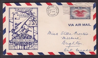 FIRST FLIGHT - AIR MAIL RIVERSIDE, CALIF. 1938 - Image 1 of 2