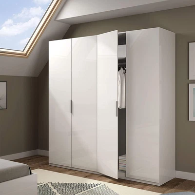 MAX 180cm Wide 4 Door Wardrobe Satin White Finish - Image 1 of 4