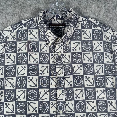 Reyn Spooner Shirt Mens Size 2XL Blue Hawaiian Short Sleeve Anchor Linen Blend - Image 1 of 4