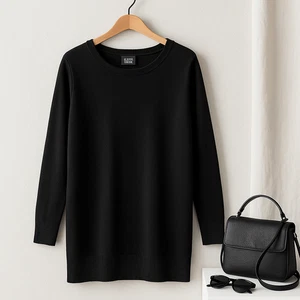 Suéter túnica negro 100 % lana merino Eileen Fisher | Para mujer M | Hilo italiano - Imagen 1 de 9
