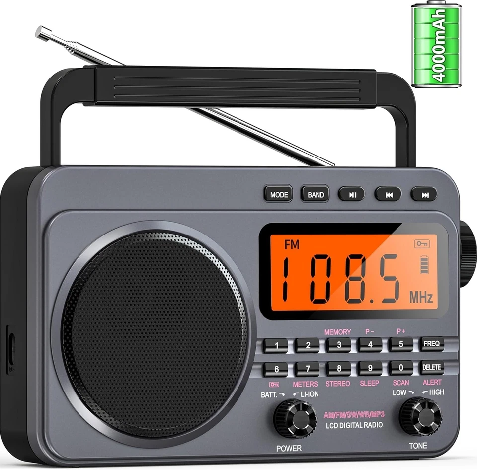 Portable Radio with Best Reception, 4000mAh Rechargeable Digital Radio AM FM ... - Image 1 of 3