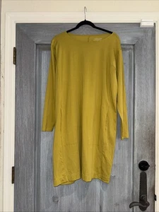 Eileen Fisher Small Organic Cotton Long Sleeve Front Pocket Lemongrass Dress - Picture 1 of 8