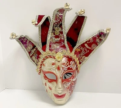 Renaissance Theme Venetian Masquerade Mask Red Gold Red Cosplay Mardi Gras - Image 1 of 4