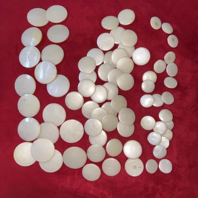 VINTAGE 75 Assorted sizes  FLAT  Shiny Glossy White Plastic Shank Buttons - Image 1 of 4