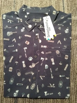 Smartwool Button Up Shirt Men's XL Gone Camping Pocket Breathable Deep Navy NEW  - Image 1 of 4