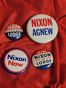LOT OF 4 ORIGINAL RICHARD NIXON LODGE AGNEW POLITICAL PRESIDENT CAMPAIGN BUTTONS - Picture 1 of 15