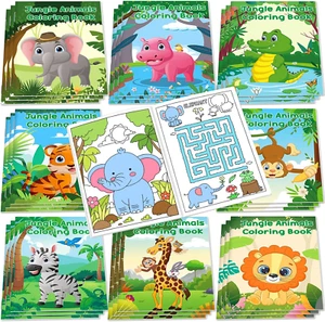 24Pcs Jungle Safari Animals Mini Coloring Books for Kids Party Favors Bulk Gift - Picture 1 of 7
