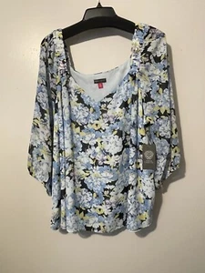Vince Camuto Womens Blue Multicolor Floral Blouse Shirt Size 3X NWT - Picture 1 of 5