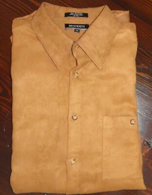 Camisa de gamuza sintética Brandini para hombre ~ talla L ~ abotonada ~ manga larga camel Foto 1 de 4