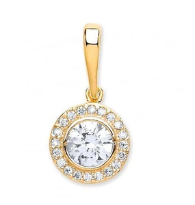9CT HALLMARKED YELLOW GOLD ROUND BRILLIANT CUT HALO PENDANT CHAIN OPTIONAL - Picture 1 of 6