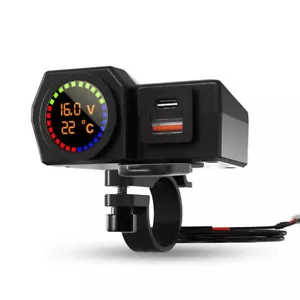 LED Waterproof Motorcycle Dual USB Phone GPS QC 3.0 Type-C Fast Charger Adapter - Picture 1 of 11