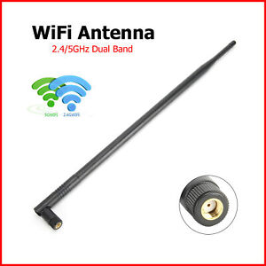2.4/5GHz Dual Band Wireless WiFi Antenna RP-SMA 12dB High Gain for Router Black