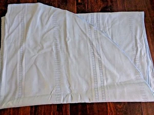 LIGHT BLUE FABRIC TABLECLOTH 68" x 50" Oval Cable Knit Stripes Linen Vintage - Picture 1 of 5
