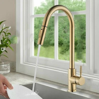 SENLESEN Brushed Gold Swivel Kitchen Sink Faucet Pull Out Sprayer Single Handle Mixer Tap