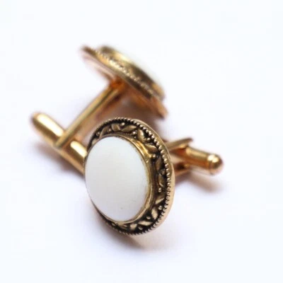 92.5 Sterling Silver Mother Of Pearl Cufflink Black Enamel Round Gold Cufflinks - Image 1 of 4