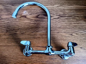 2-Handle Wall Mount Kitchen Faucet Chrome High Arc Rotating Spout Slightly Used - Picture 1 of 4