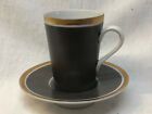 FITZ & FLOYD RENAISSANCE GREY ESPRESSO CUP & SAUCER GRAY & WHITE WITH GOLD BANDS