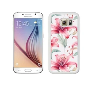 Lily Floral White Silicone Phone Case For SAMSUNG GALAXY S6, S7 Edge S8 Plus S9 - Picture 1 of 7