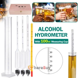 3PCS 0-100% Hydrometer Alcoholmeter Alcohol Tester Meter+Thermometer Tools Set - Picture 1 of 15