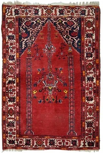 Tapis de Prière Turc Anatolien Antique Fait Main – Années 1940 – 79cm x 112cm - Picture 1 of 14
