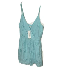 NWT Francesca’s Mi Ami Surplice Romper Size XXS Blue Eyelet - Picture 1 of 6
