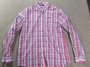 Johnnie-O Mens Sz Large Plaid Prep Performance Button Down Long Red Blue Shirt - Picture 1 of 11
