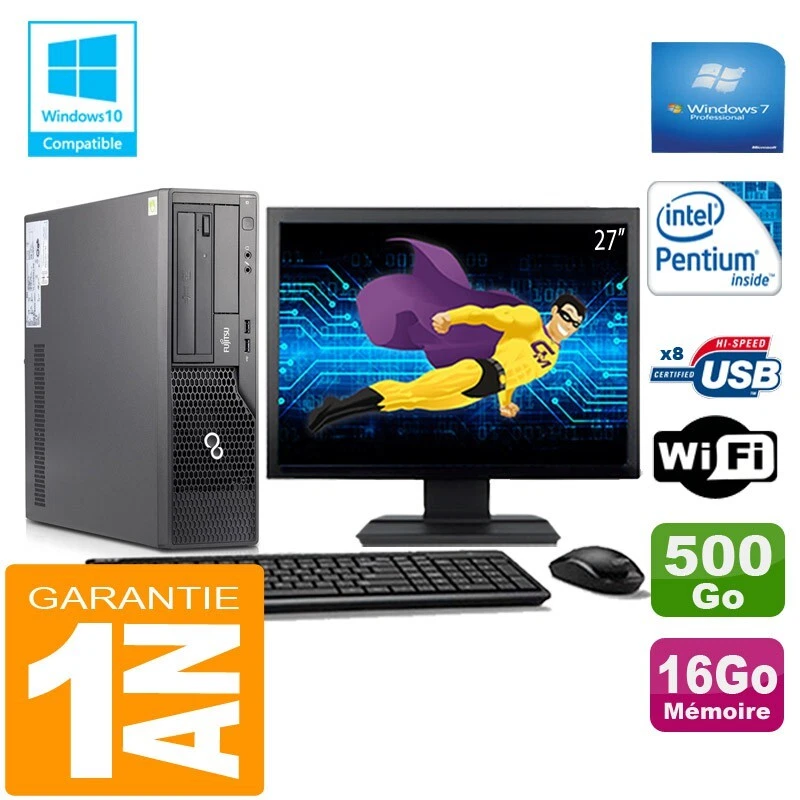 PC Fujitsu Esprimo E500 E85 + SFF G640 RAM 16Go Disco 500Go Wifi W7 Pantalla 27" - Imagen 1 de 1