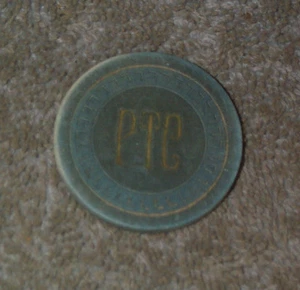 Blue Poker Chip With PTC or PTG on Both Sides, Impressed L Shapes In Ring - Picture 1 of 2