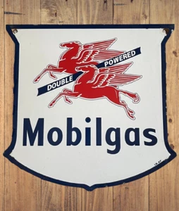 Mobil Gas Double Power Porcelain Enamel Heavy Metal Sign 24 Inches Double Side - Picture 1 of 2