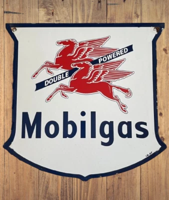 Mobil Gas Double Power Porcelain Enamel Heavy Metal Sign 24 Inches Double Side - Image 1 of 2
