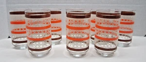 8 Vintage Libbey Orange Brown Diamond Weave 10oz Drinking Glasses - Picture 1 of 6