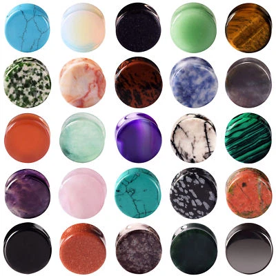 PAIR Organic Stone Ear Gauges Plugs Tunnels Double Flared Ear Piercing Jewelry - Image 1 of 4