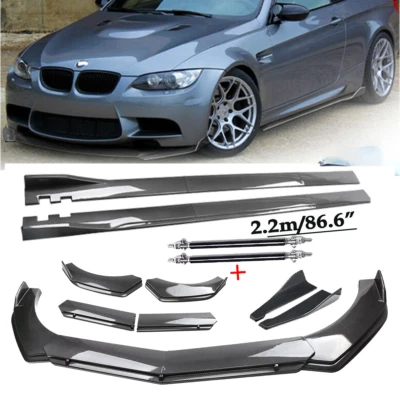 For BMW E90 E92 E93 325i 335i Carbon Fiber Front Bumper Lip Spoiler Side Skirt Foto 1 de 4