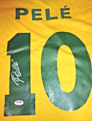 Camiseta deportiva de fútbol Edson Pelé firmada con autógrafo Brasil amarilla/verde automática PSA/DNA Foto 1 de 3