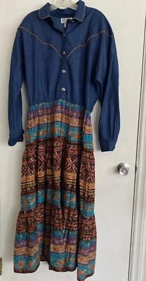 Vestido para mujer Melissa vintage talla 10 azul vaquera occidental Cottagecore EE. UU. #167 Foto 1 de 4